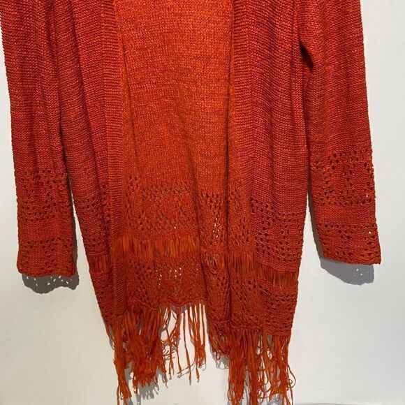 Michael Michael Kors Women's Fringe Hem Open Front Cardigan In Red Size XS - Picture 2 of 11